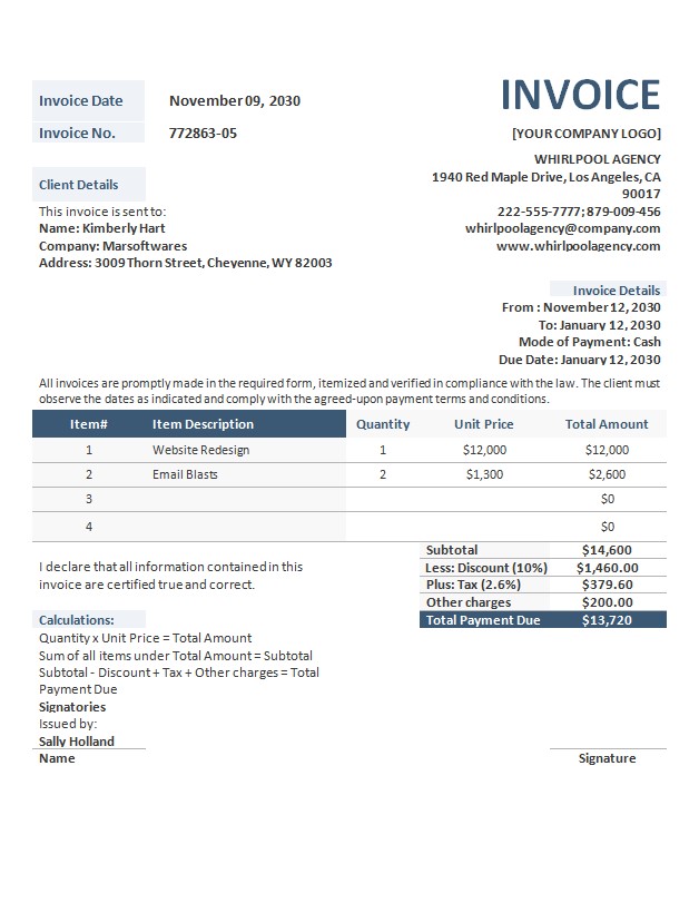 Advertising Agency Invoice Format Template PSD template